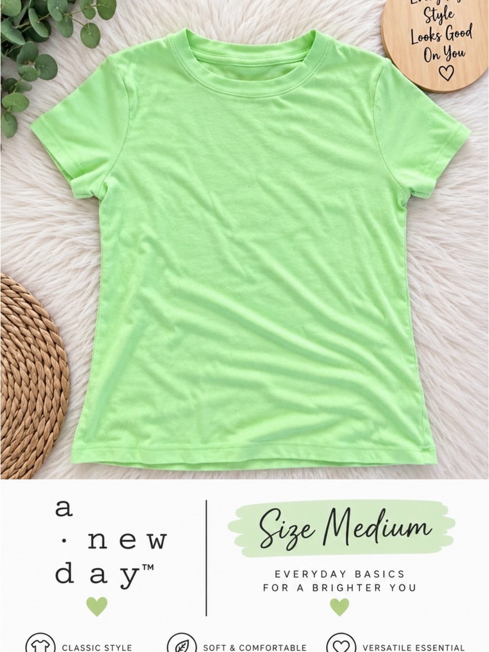 a new day Neon Lime Green Short Sleeve Crewneck Tee